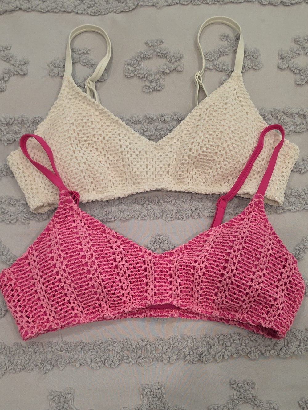 Aerie Cloudweave Crochet Voop Bikini Top  - Pink & Cream